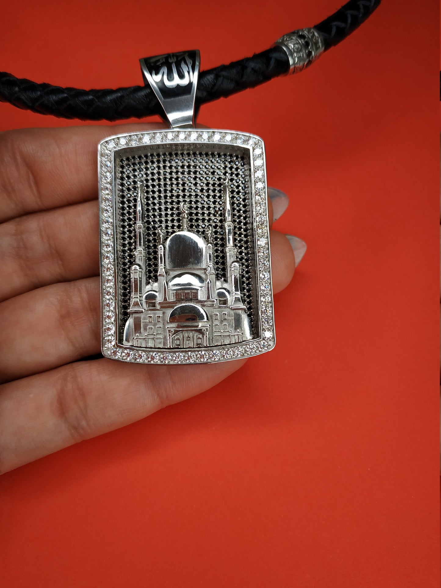 Starry Sky Effect - Black Onyx in Silver Pendant