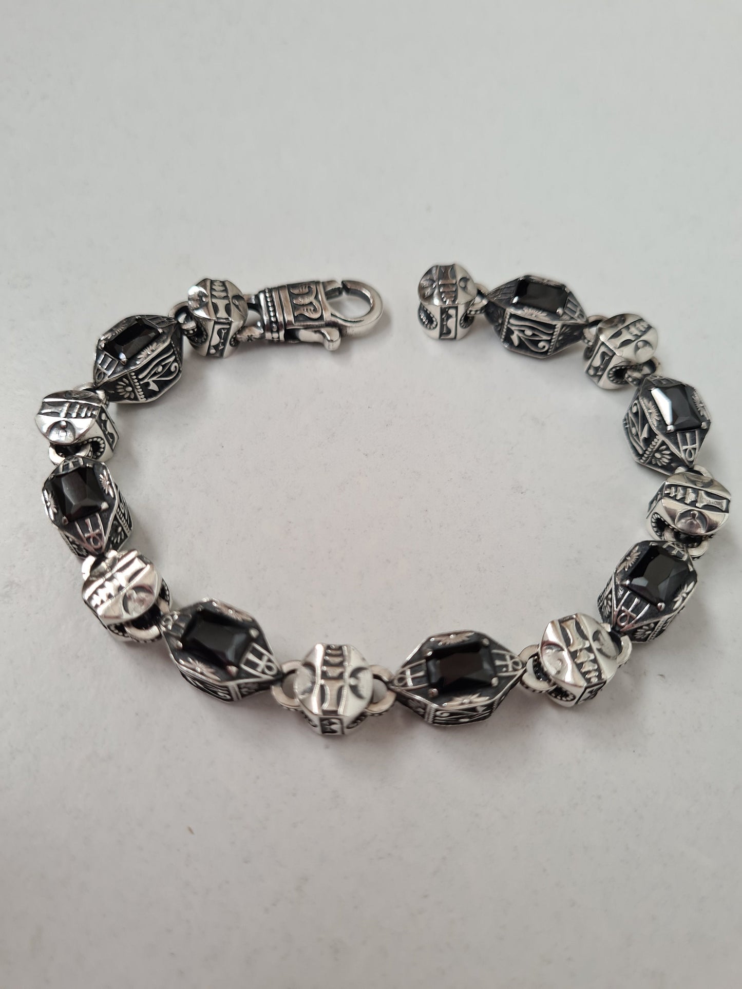 Egyptian Silver Bracelet with Onyx Stone