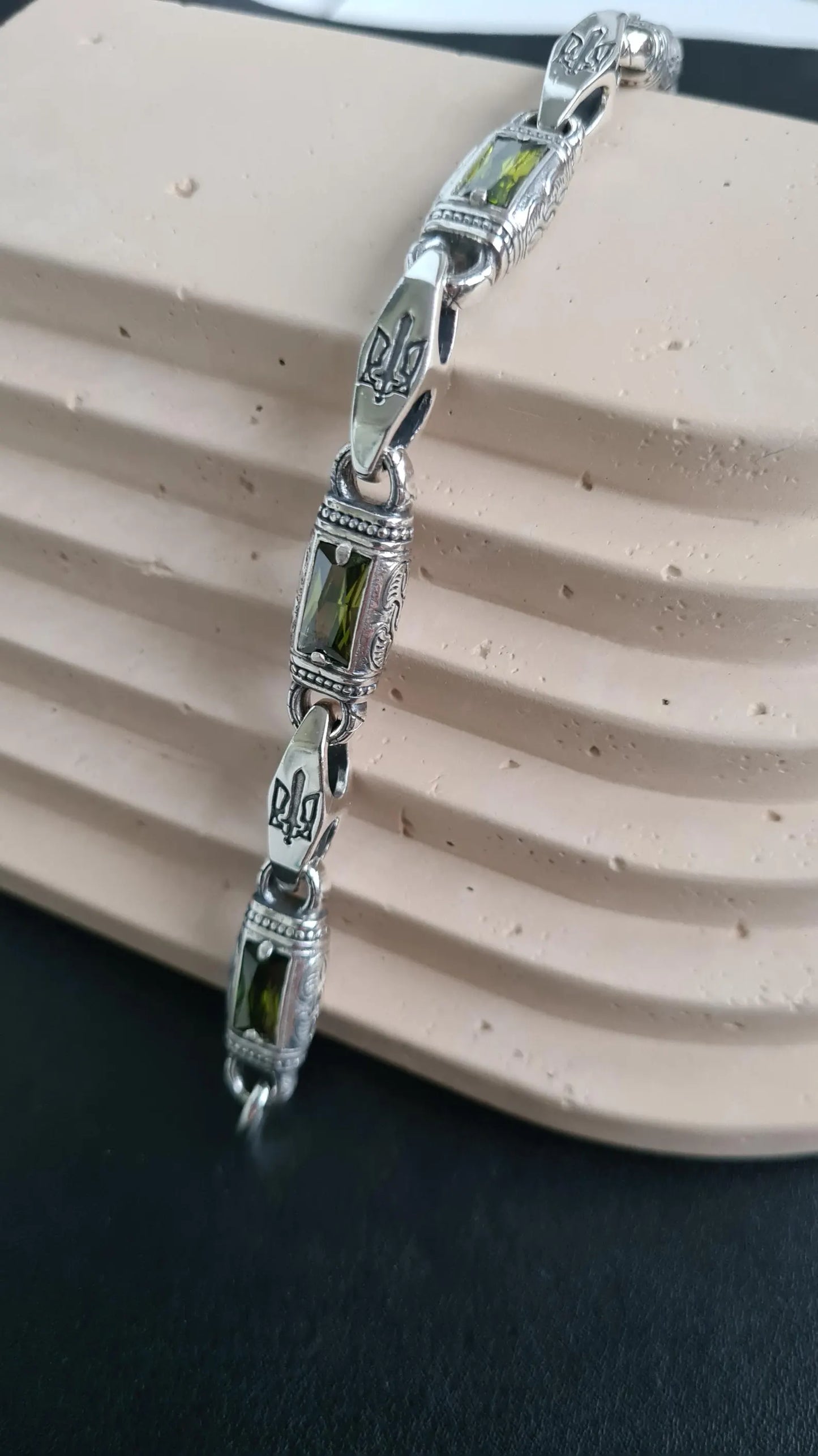 Solid sterling silver bracelet with trident design