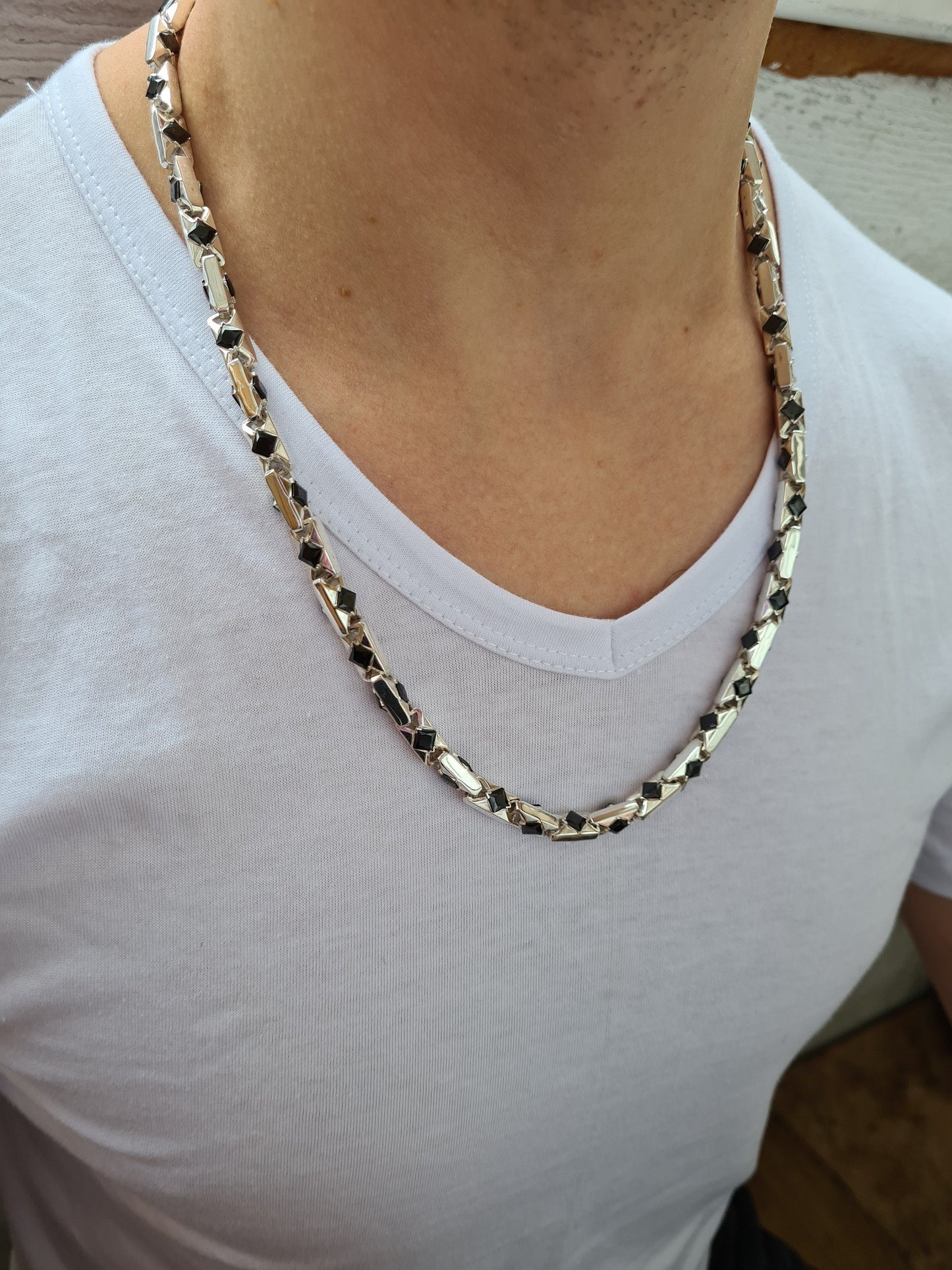 silver chain with square agates 130 g