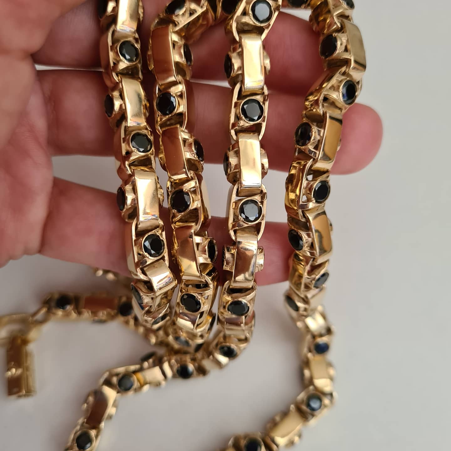 Silver and gold plated men's chain with 4mm black onyx stones