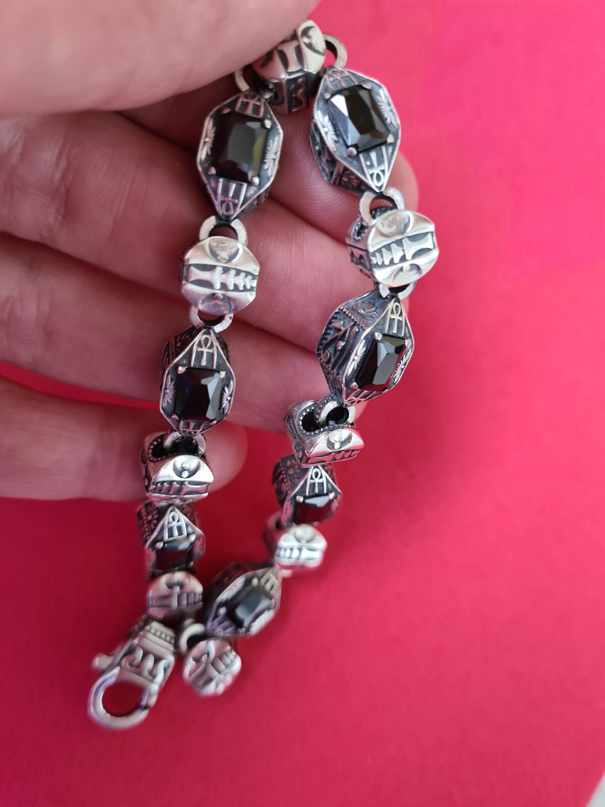 Stylish Men's Bracelet Made of Silver 925 with Onyx