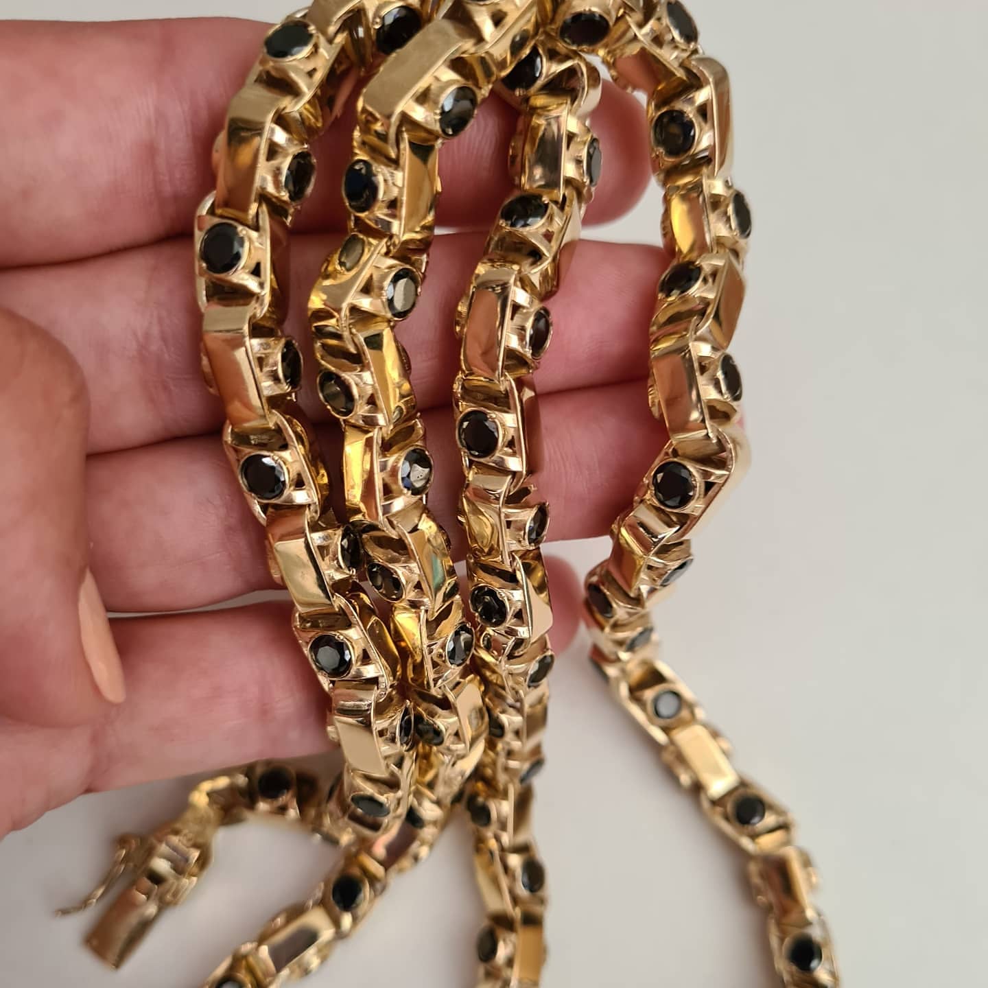Men's sterling silver chain 925 with 18K gold plating and black onyx stones