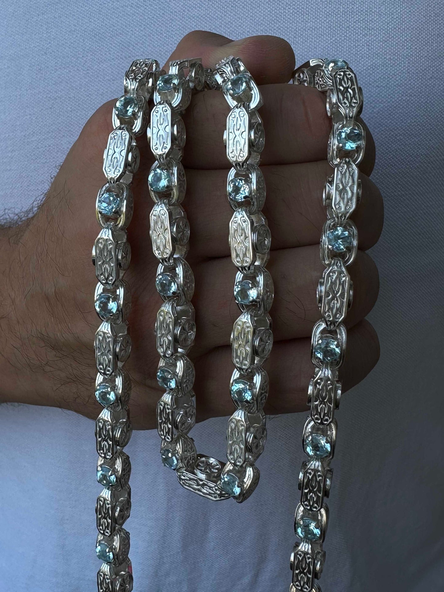 men's 925 silver necklace with topaz