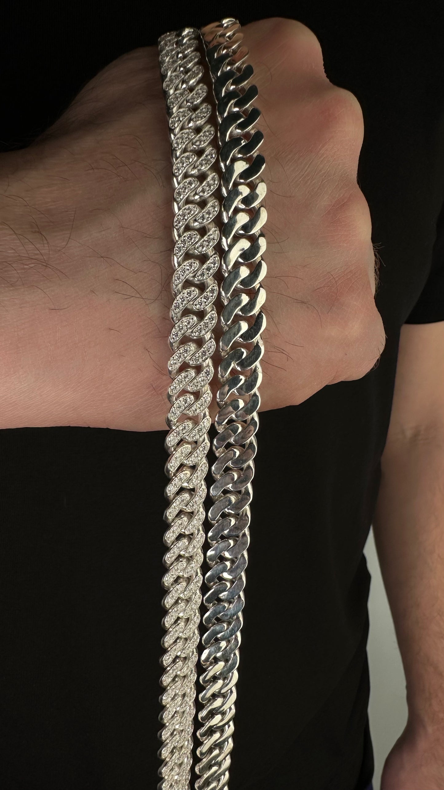 massive men's chain of silver with stones