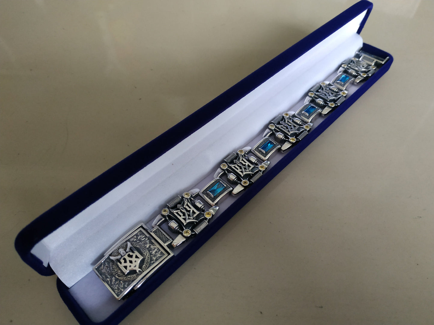 Bracelet in gift box for men with trident, silver 925
