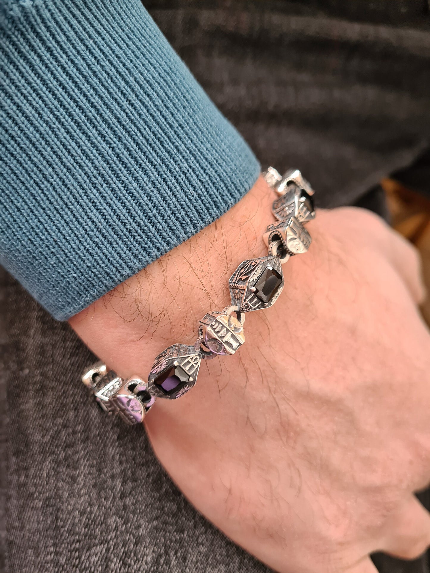 Close-up Details of Ptah Bracelet with Onyx
