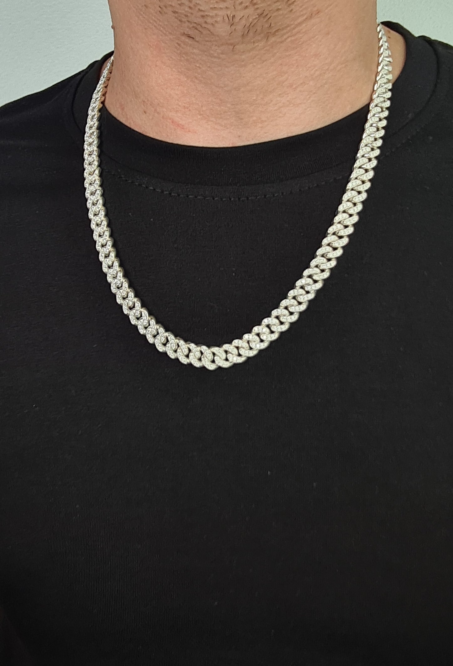 brutal silver chain with faceted moissanite