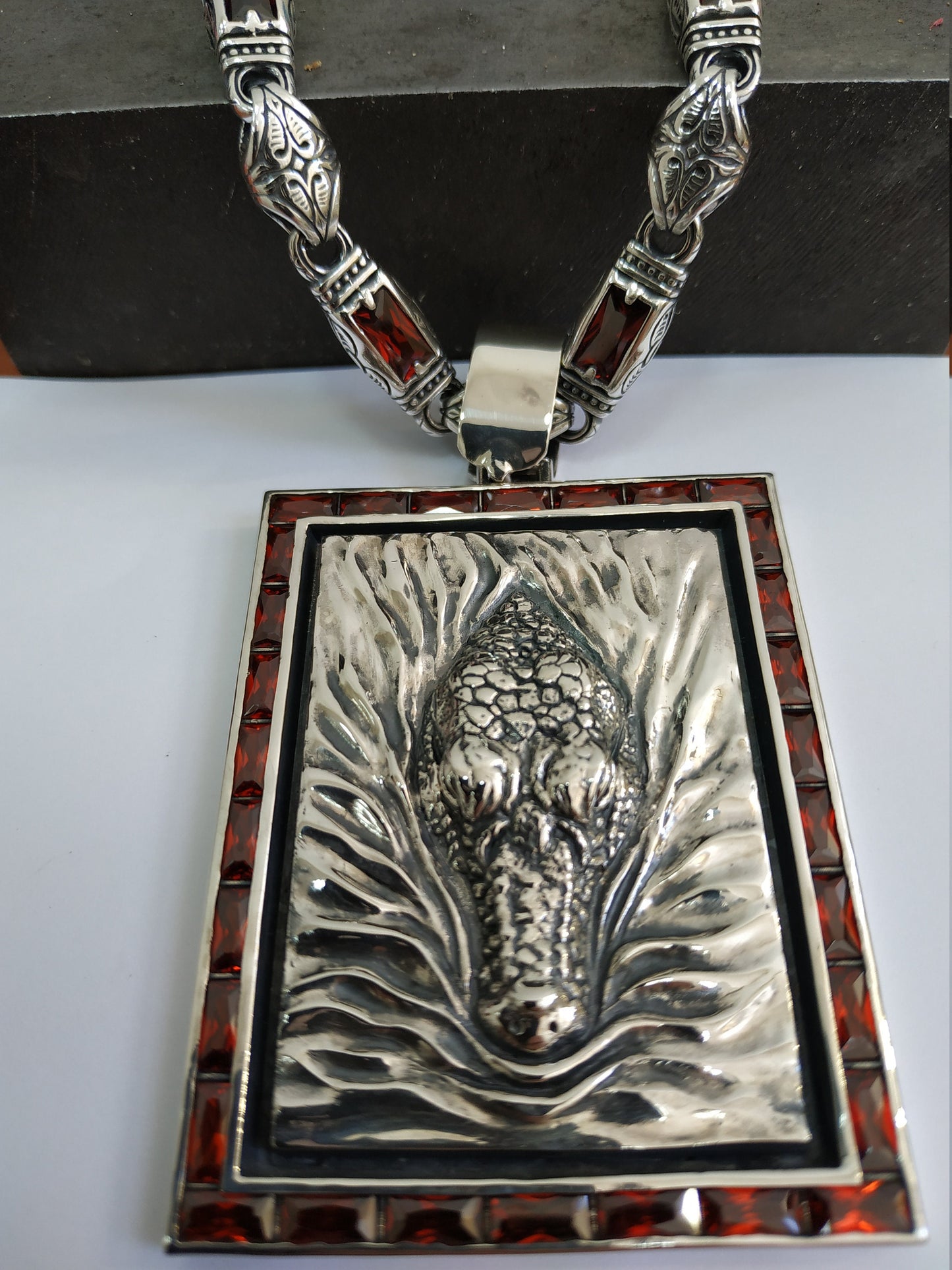 Egyptian pendant with crocodile and natural stone