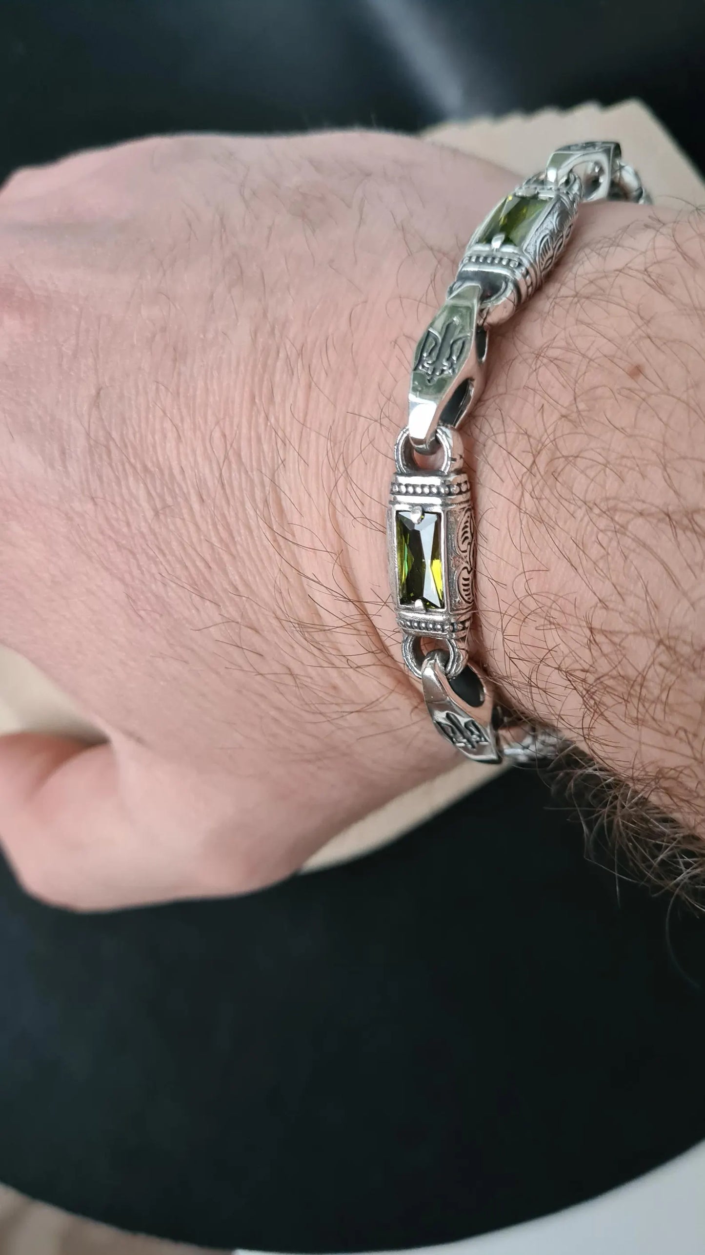 Heavy silver bracelet 925 with tryzub national symbol