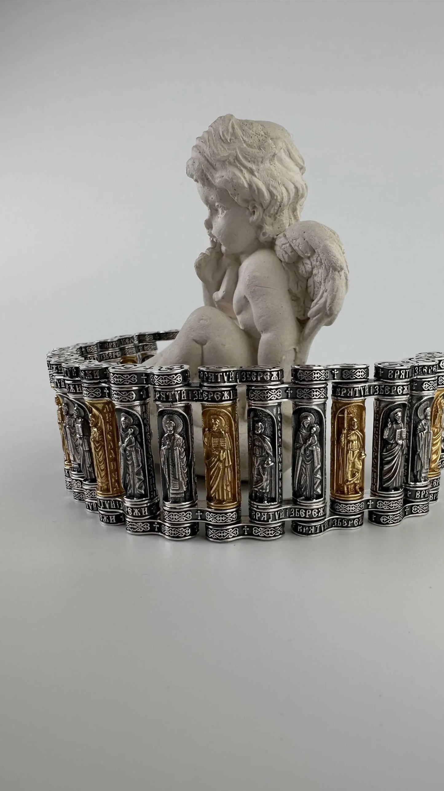 Wide Orthodox bracelet (40 mm) with Vladimir the Great, the Mother of God, Christ and St. Nicholas the Wonderworker