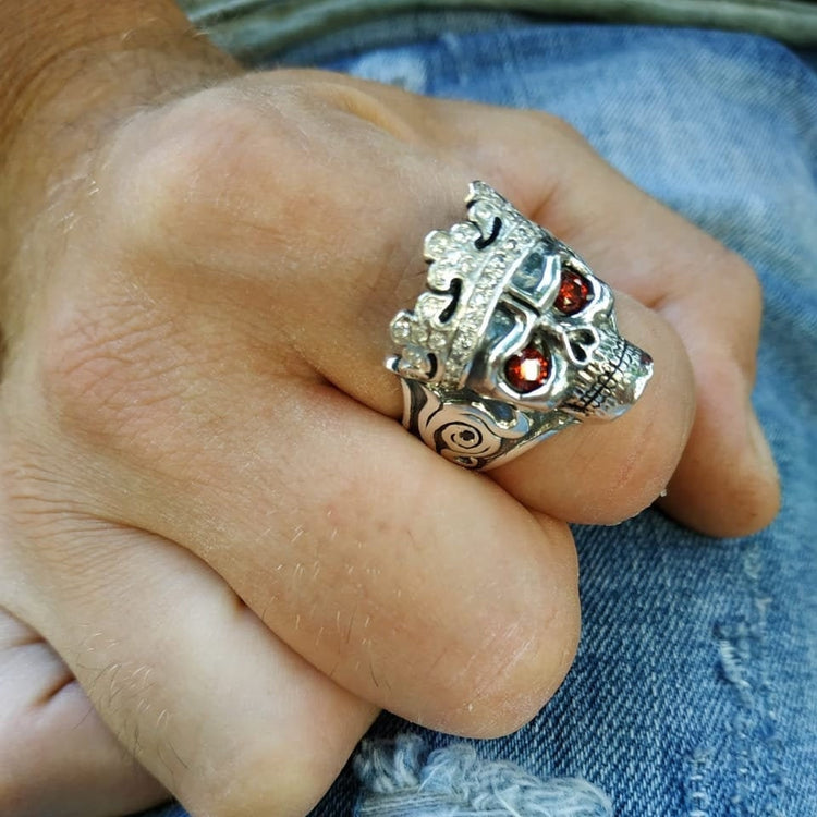 Men's Silver Biker Skull Ring Handmade PTAHjewelry