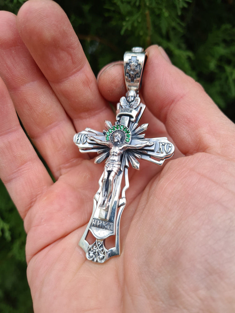 Mens sterling silver cross with stones