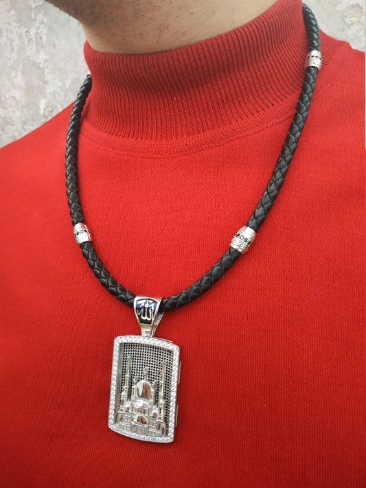 Muslim Pendant "Mosque" made of silver 925 on a man