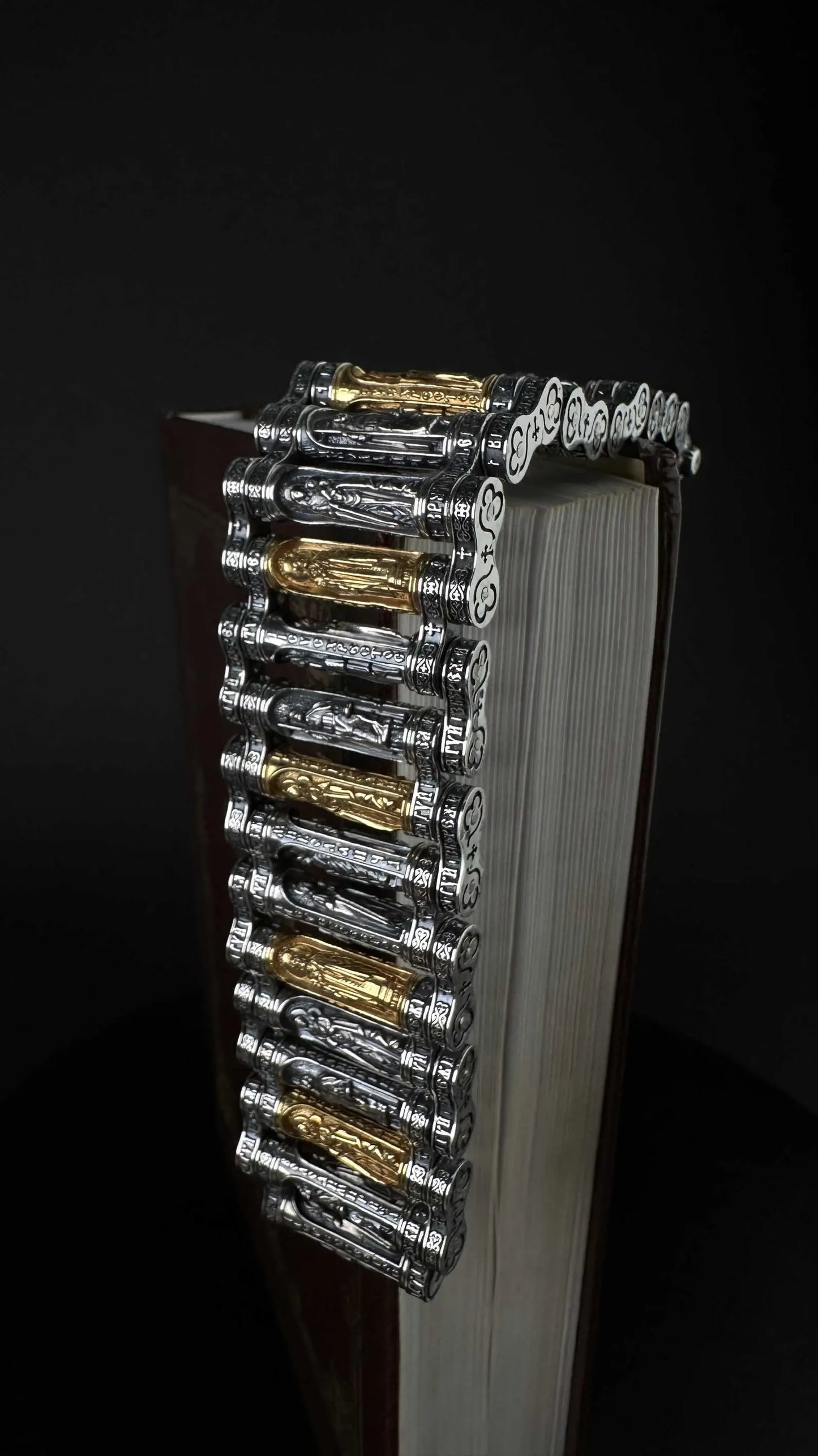 Exclusive silver bracelet with gilding and images of saints