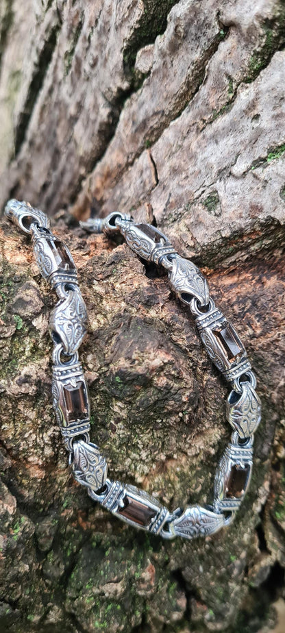 Men's bracelet made of 925 silver with natural rauchtopaz