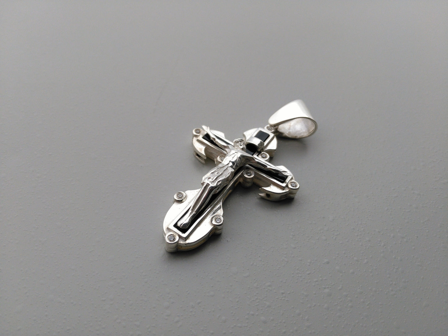 Gothic Silver Cross with Black Onyx