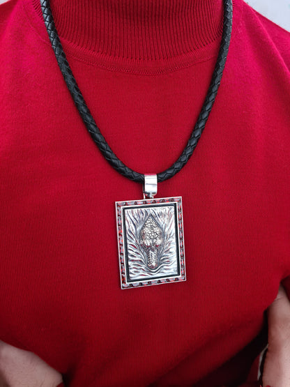 massive pendant Nile crocodile with natural garnets