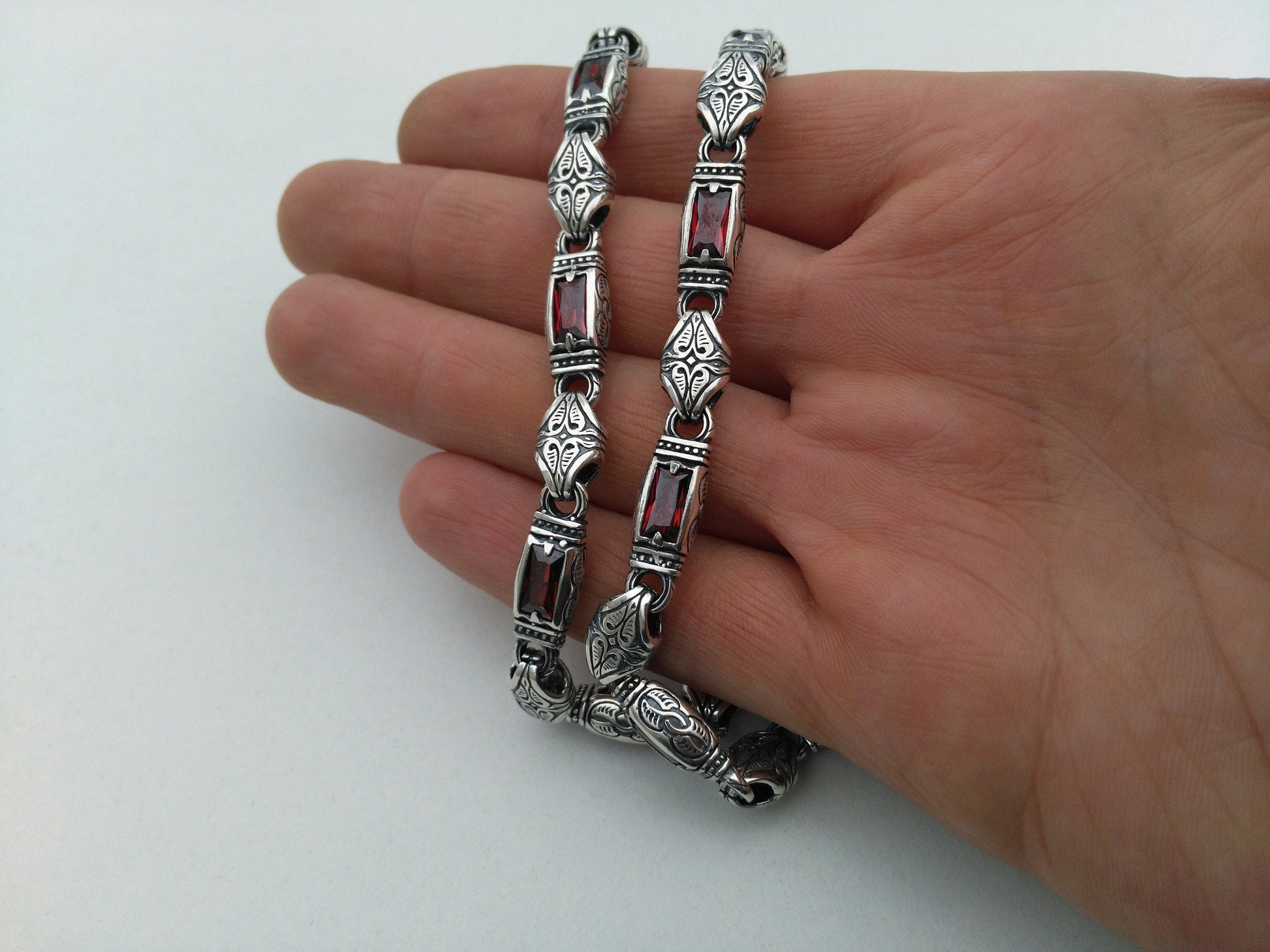handmade sterling silver necklace with garnets
