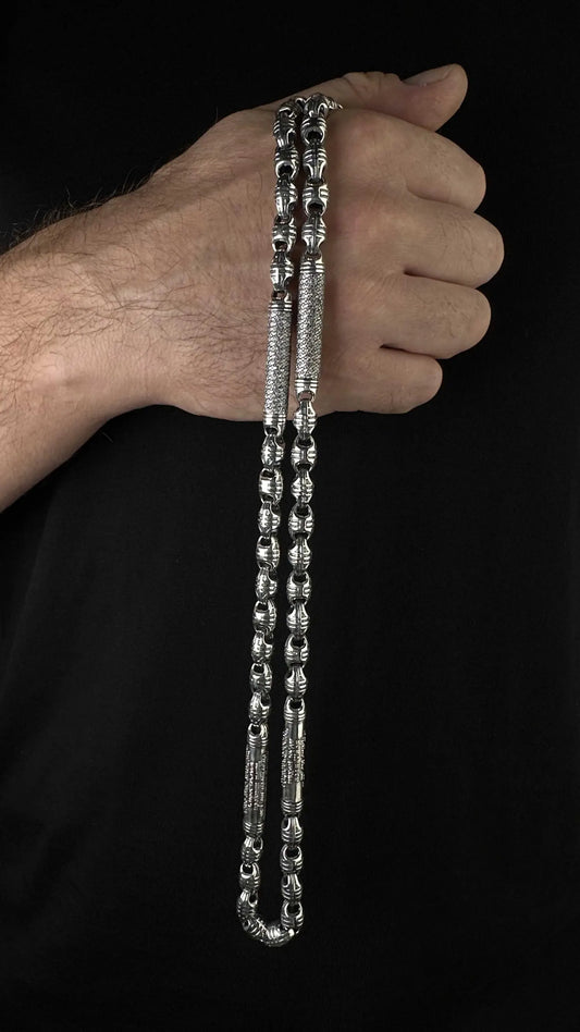 Heavy men’s oxidized silver chain with Our Father prayer
