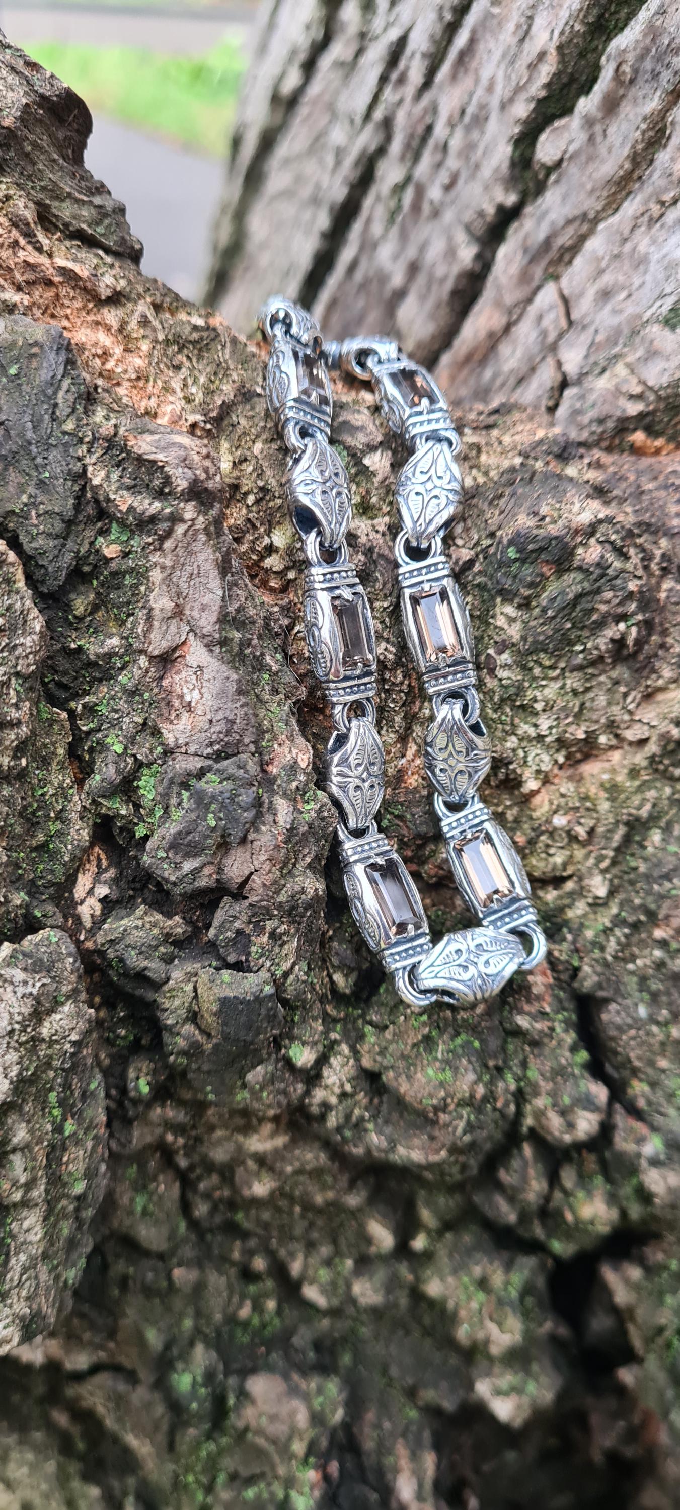 Bracelet with gothic pattern and rauchtopaz close-up