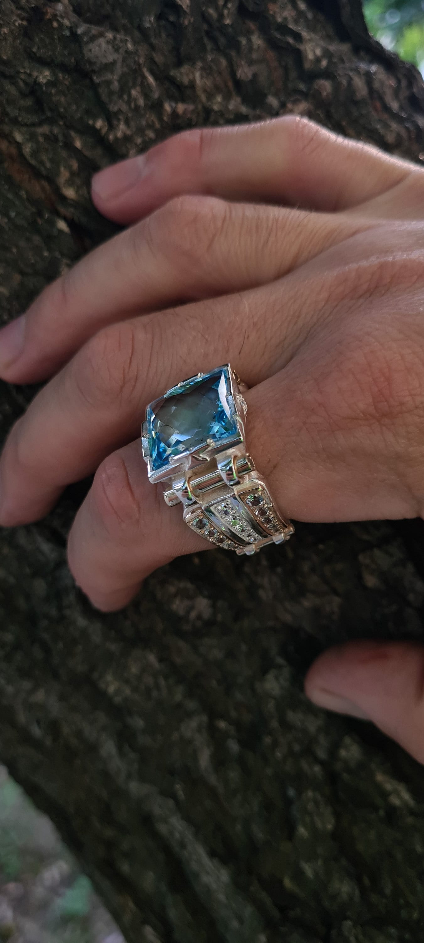 silver 925 men's ring with topaze stone for men
