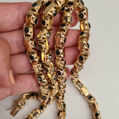 Men's sterling silver chain 925 with 18K gold plating and black onyx stones