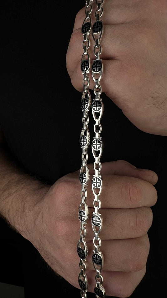 Men's Silver Chain with Crosses and Black Enamel 925