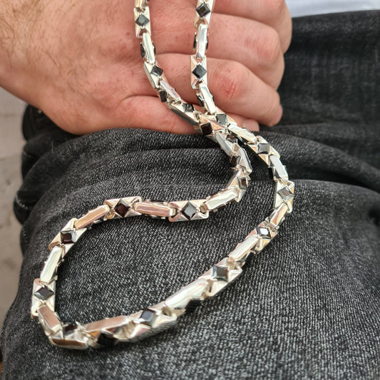 men's silver necklace with square agates