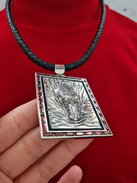 silver pendant Nile crocodile with garnet 925