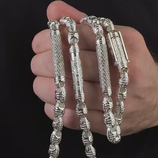 Religious men’s chain 925 silver with prayer and decorative stones