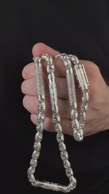 Religious men’s chain 925 silver with prayer and decorative stones