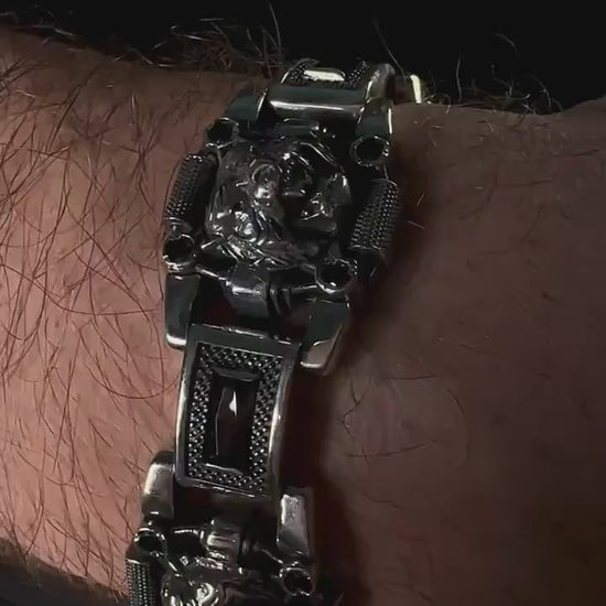 Men's bracelet made of 925 silver with tiger heads