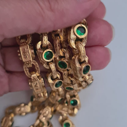 Exclusive men’s gold plated silver chain with green gemstones