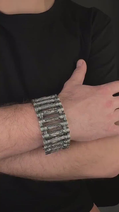 exclusive bracelet with relief images of saints handmade