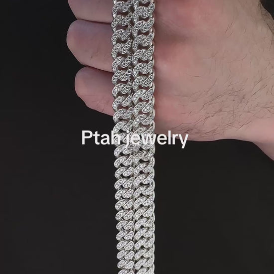 silver men's chain with moissanite of a curb weave video 