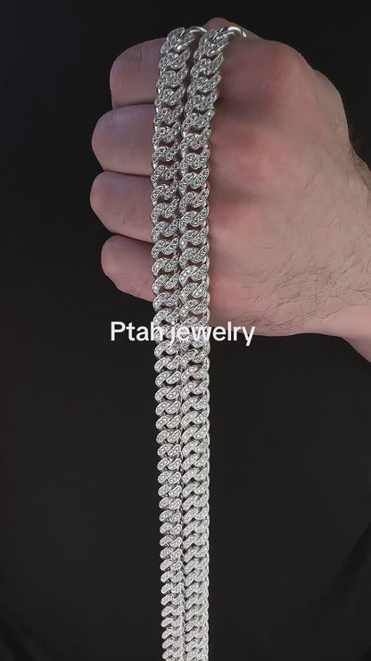 silver men's chain with moissanite of a curb weave video 