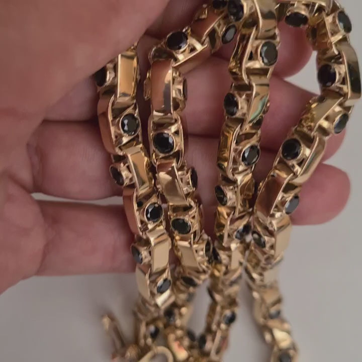 Heavy men's silver chain with gold cover and natural onyx, 100g video
