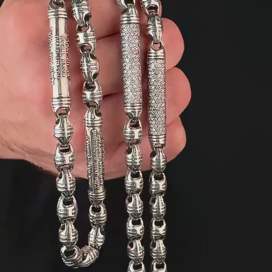 Religious men’s silver chain with darkened finish and gemstones