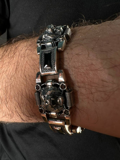 silver bracelet "Tigers" on the hand