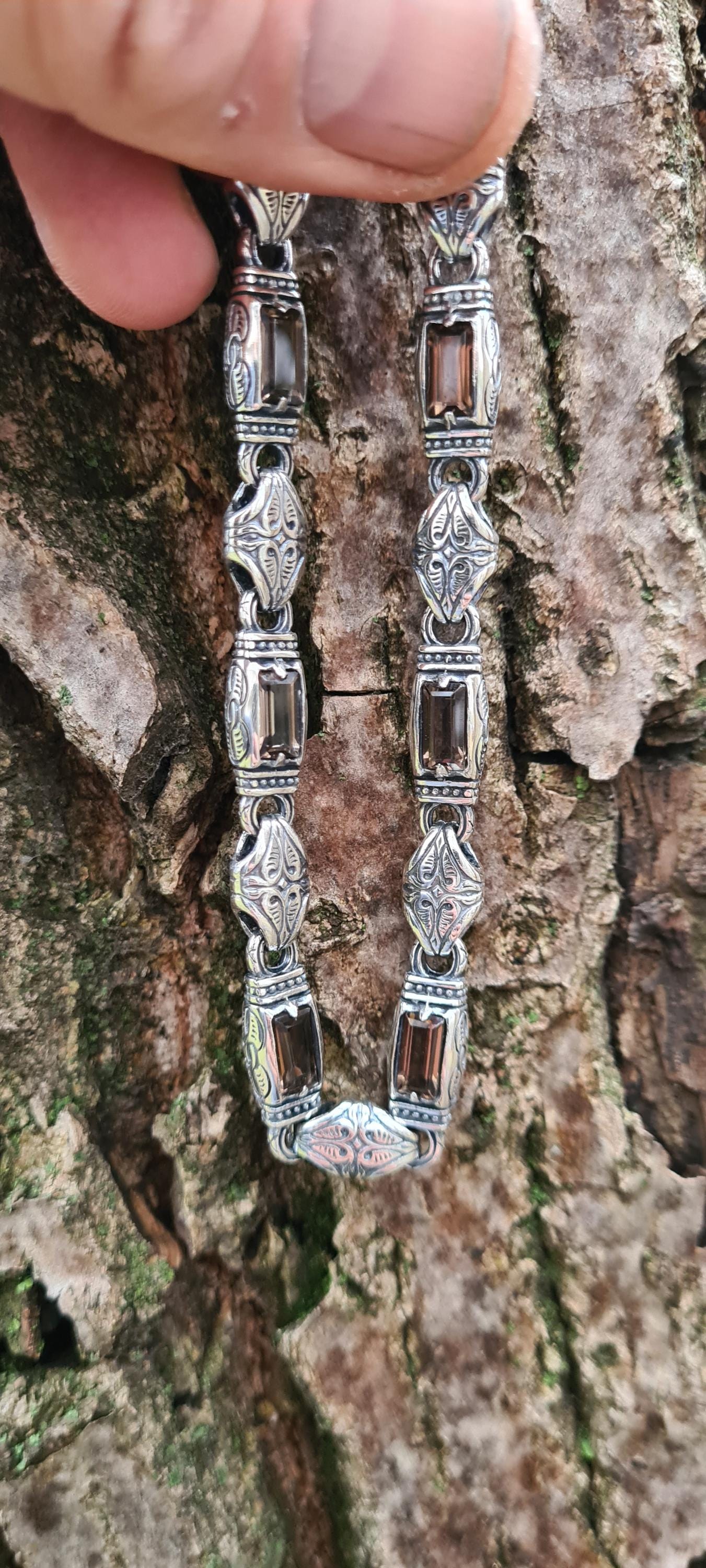 Jewelry with blackened silver and natural stone