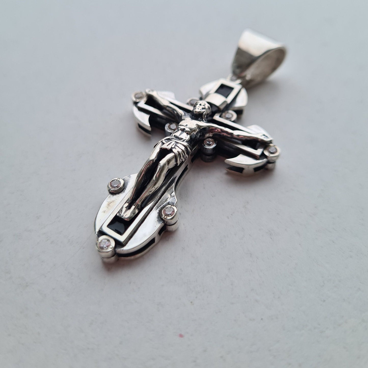 Silver crucifix cross pendant - front view