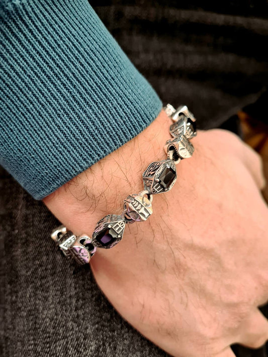 Exclusive Silver Ptah Bracelet with Onyx