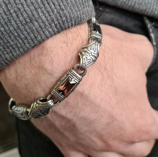 Sterling silver men’s bracelet with smoky quartz. Elegant jewelry with a natural gemstone for a stylish everyday look
