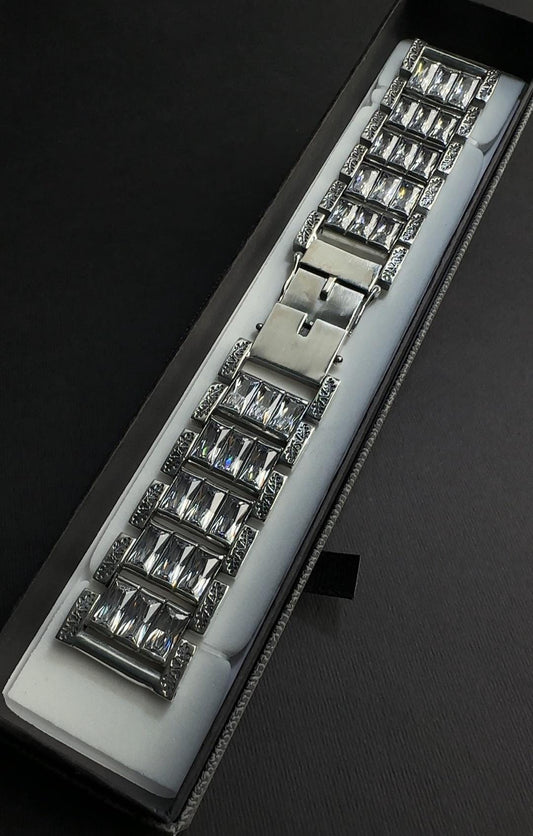 Silver Watch Bracelet With Stones - Side View, Exquisite Design