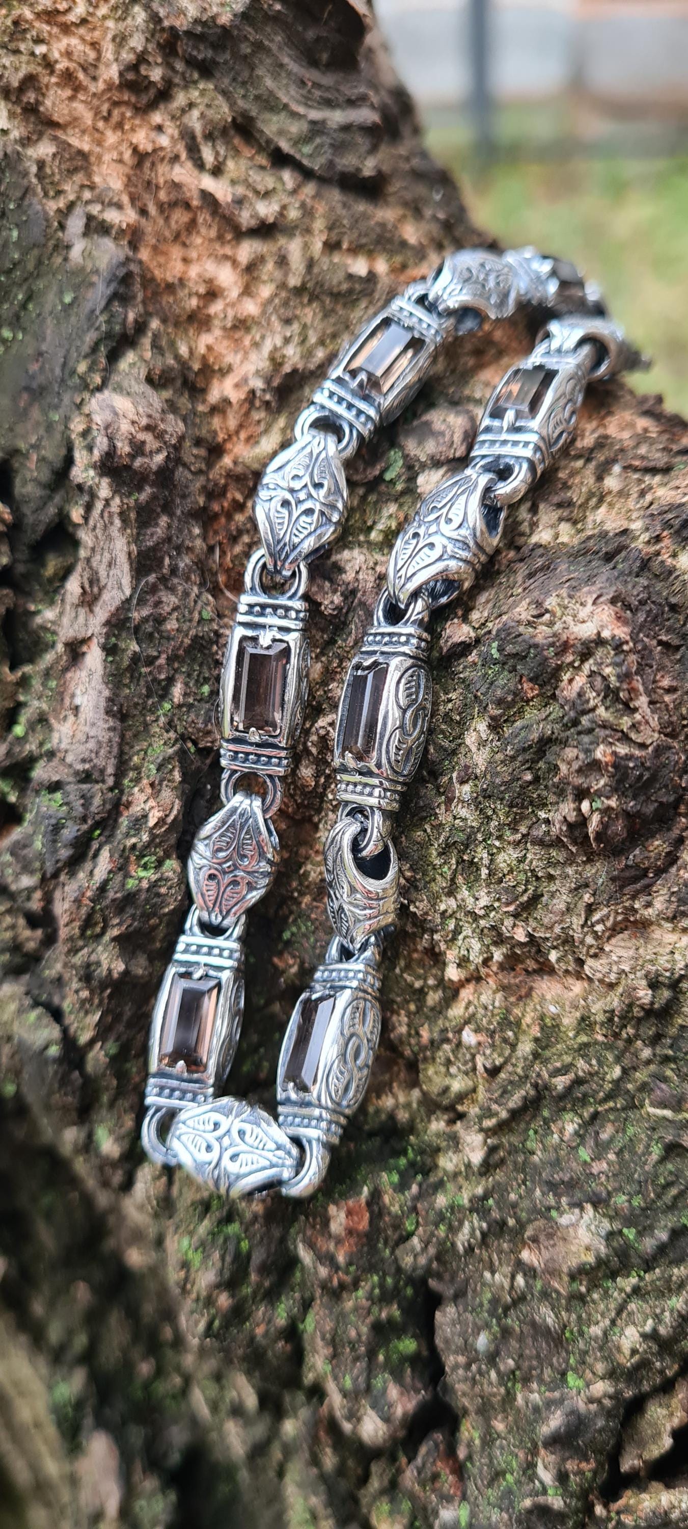 Silver Gothic Smoky Quartz Bracelet