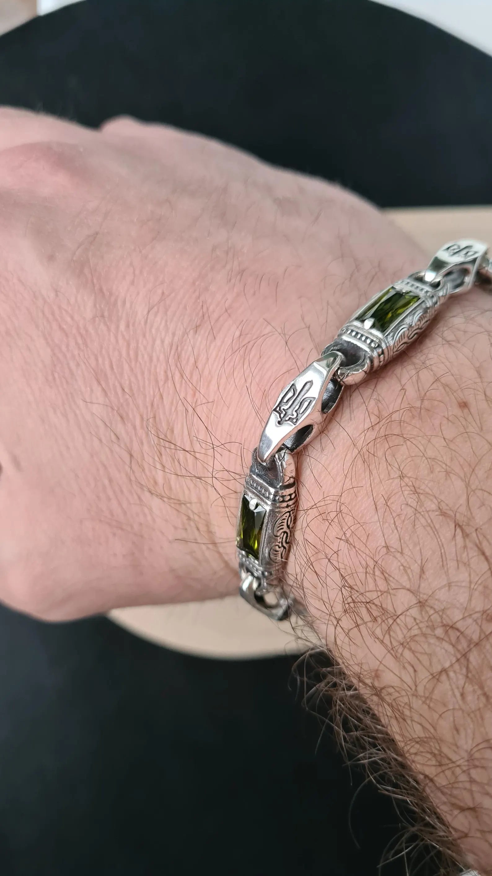 Ukrainian jewelry men’s bracelet with peridot gemstones