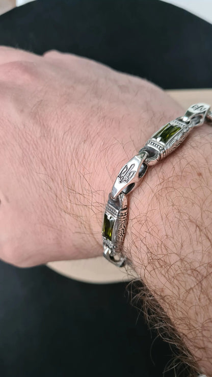 Ukrainian jewelry men’s bracelet with peridot gemstones